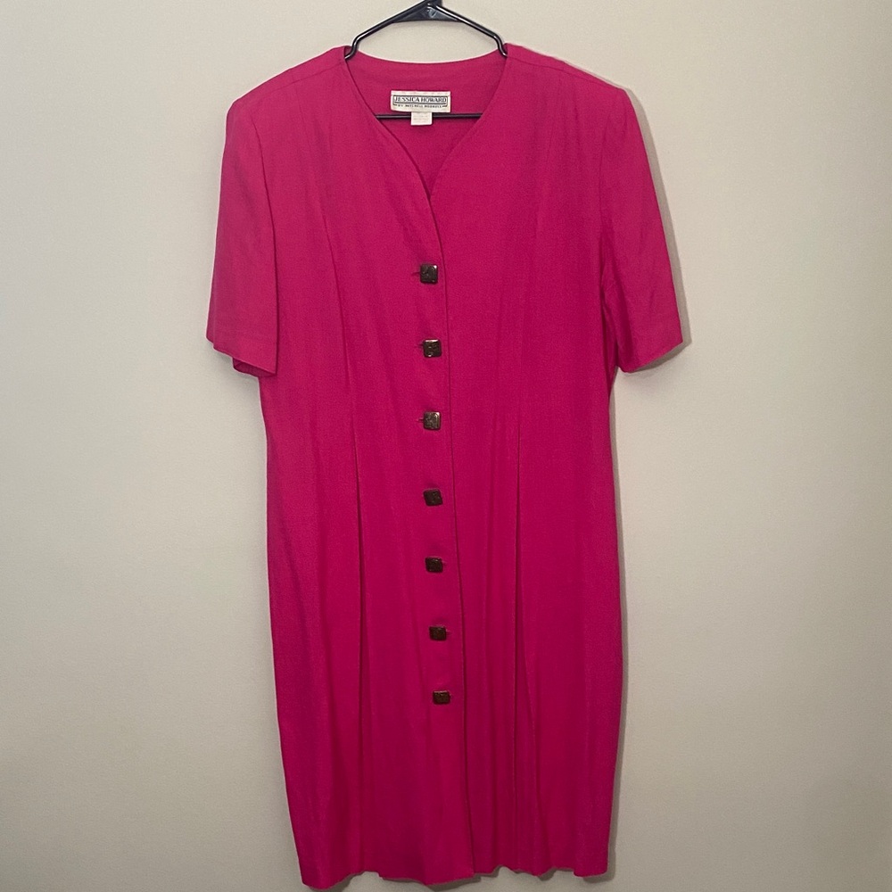 Vintage Jessica Howard Fuchsia Button-Front Midi Dress